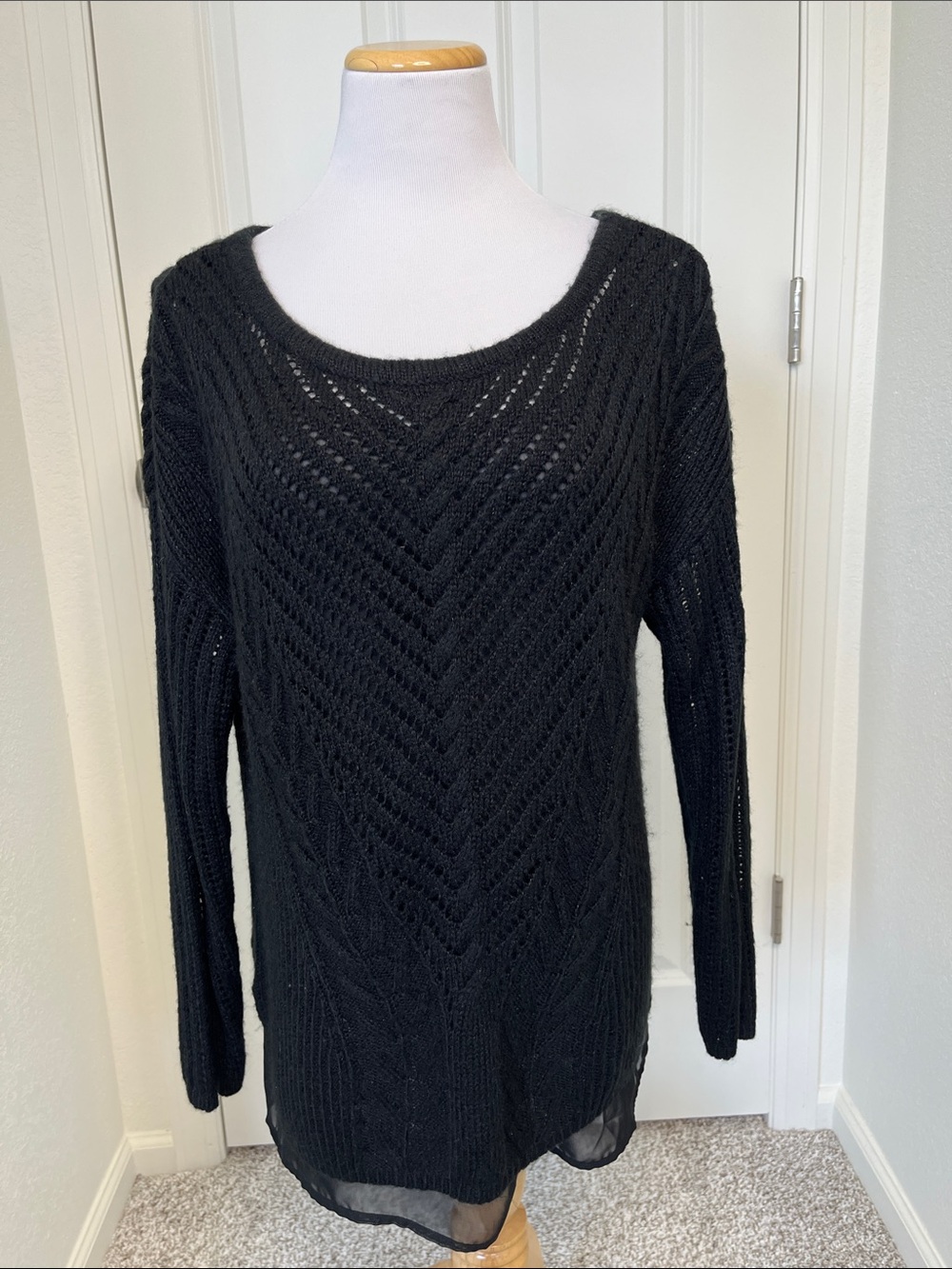 Maurices Black Open-Weave Scoop Neck Sweater